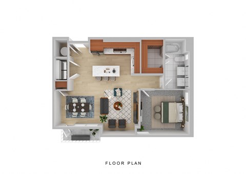 Floor plan for 1 bed, 1 bath, 881 sqft